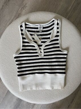 Anthropologie Black & White Striped Ribbed Crop Tank